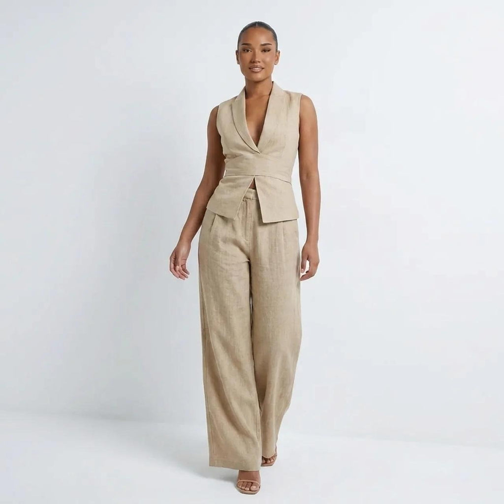 V-neck Sleeveless Tank Top And Casual Long Pants Set For Women
