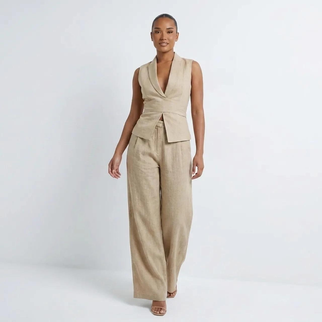V-neck Sleeveless Tank Top And Casual Long Pants Set For Women