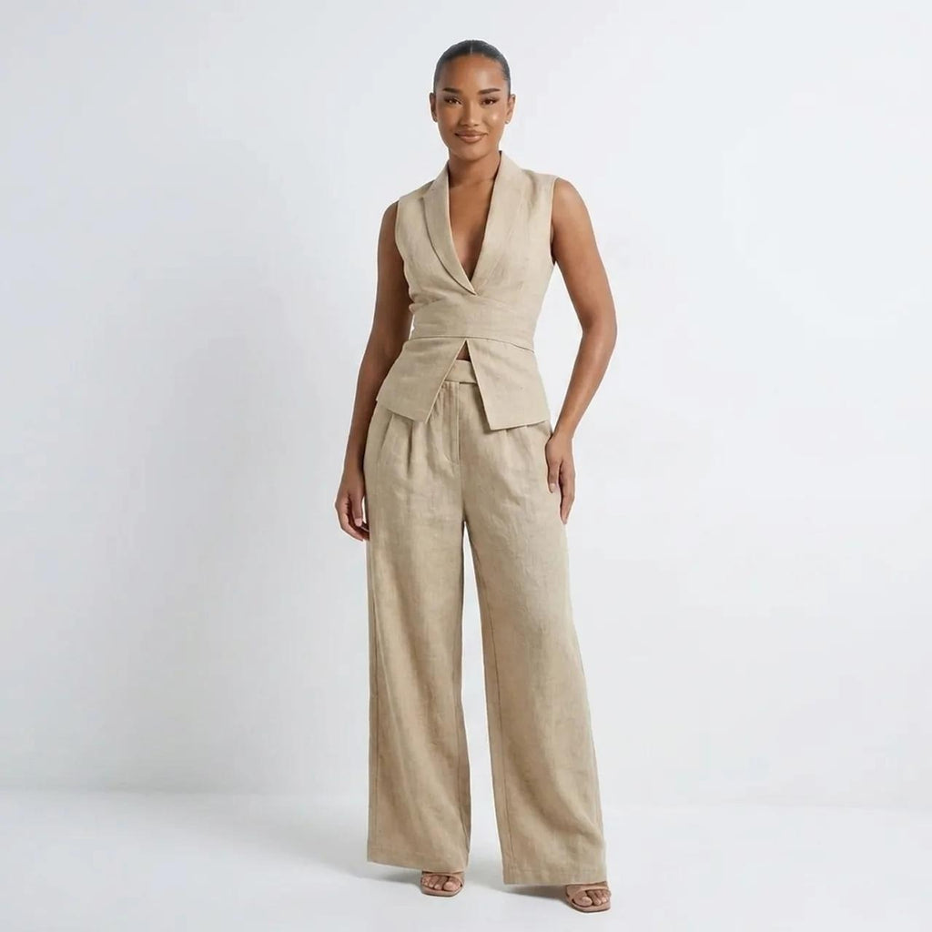V-neck Sleeveless Tank Top And Casual Long Pants Set For Women