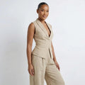 V-neck Sleeveless Tank Top And Casual Long Pants Set For Women