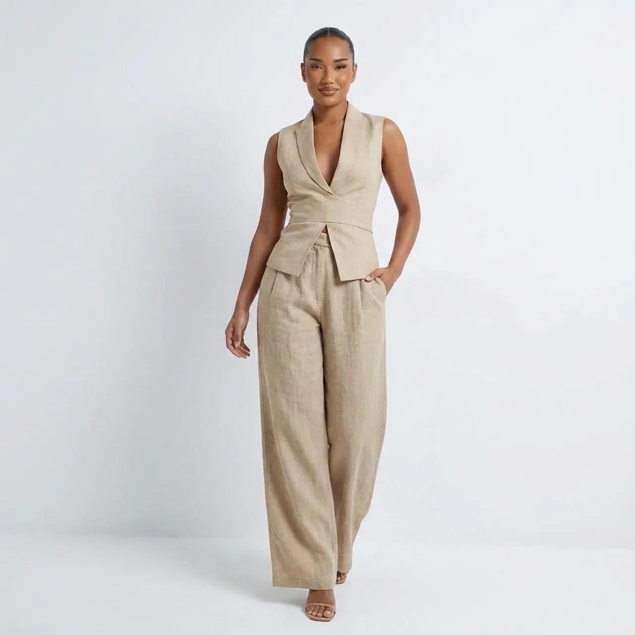 V-neck Sleeveless Tank Top And Casual Long Pants Set For Women