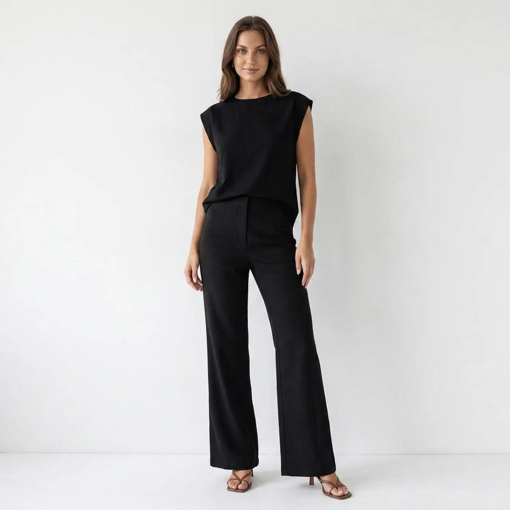 Solid-Color Sexy Tank Top Casual Wide-Leg Pants Two-Piece Set