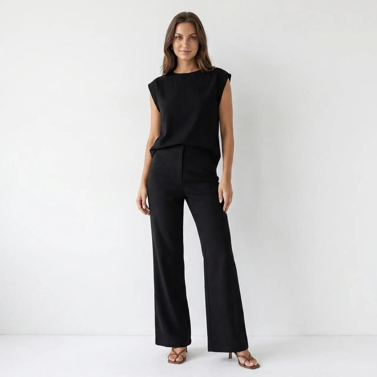 Solid-Color Sexy Tank Top Casual Wide-Leg Pants Two-Piece Set