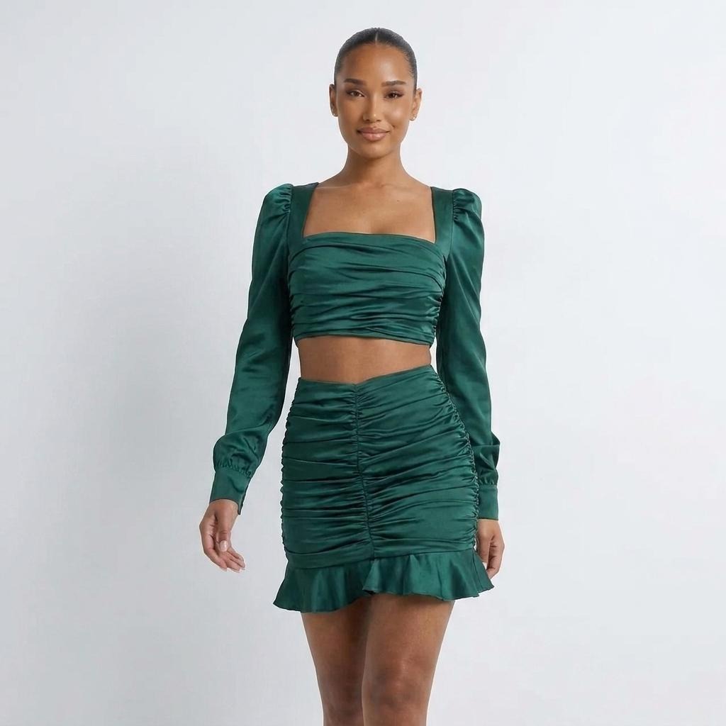 Pleated Ruffle Skirt High Waist Short Skirt Two-Piece Suit