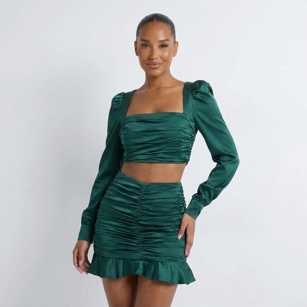 Pleated Ruffle Skirt High Waist Short Skirt Two-Piece Suit
