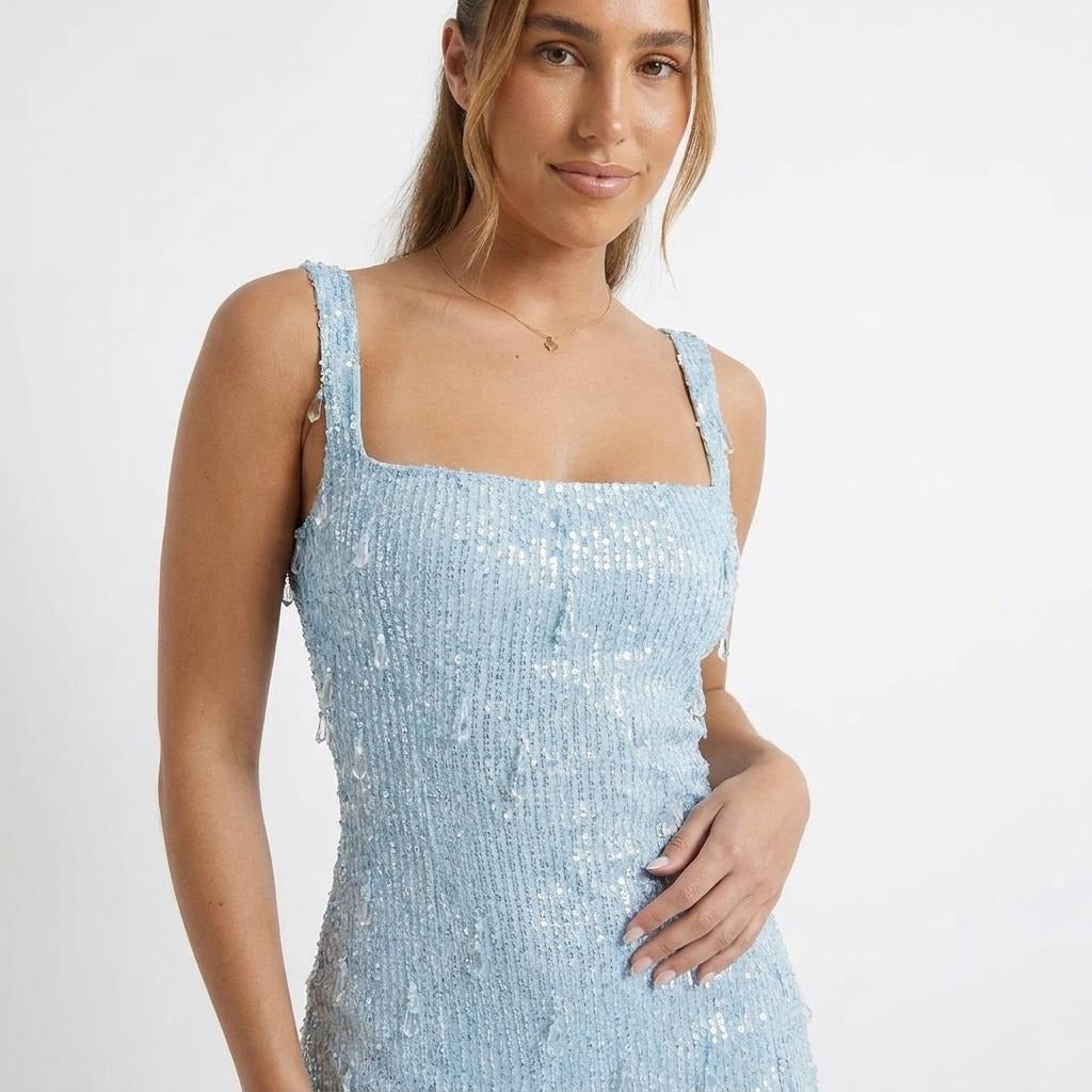Sexy Light Blue Slim-fit Short Slim Dress